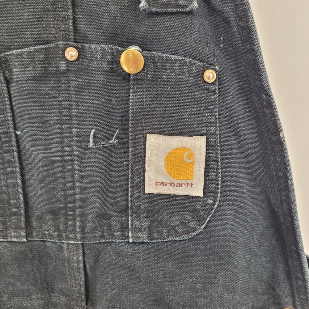 Carhartt Bib Overalls Mens Medium Navy Blue Quilt Lined Distressed Canvas Work - Picture 5 of 8